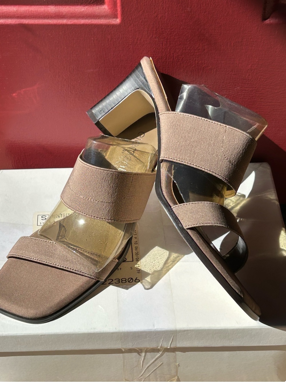 NIB ELEMENTS by NINA S8.5 “Visor”Sandals in beige-leather uppers-3” stacked heel